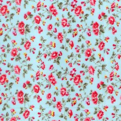 Turquoise + pink floral cotton poplin