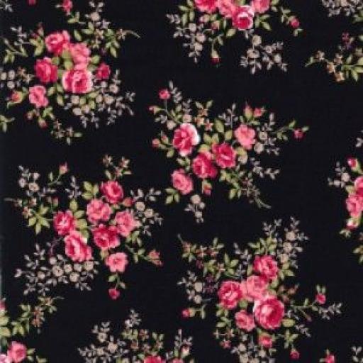 Black + pink floral cotton poplin