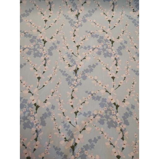 Oriental blue floral cotton poplin fabric