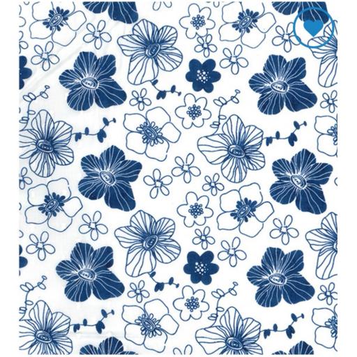 White and denim blue Floral 100% dobby cotton fabric by John Louden