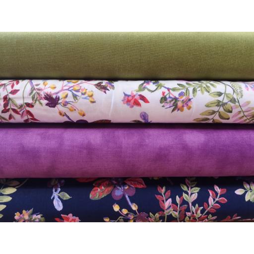 Green craft cotton, meadow floral white, magenta marble, navy meadow floral