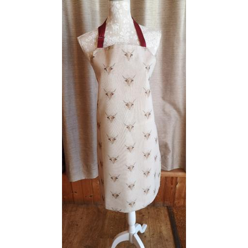 Highland cow Adult apron - hand made full length apron with adjustable neck strap
