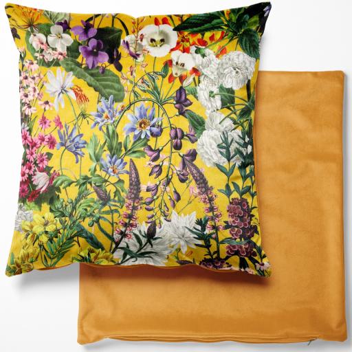 Luxury velvet floral cushion cover - yellow