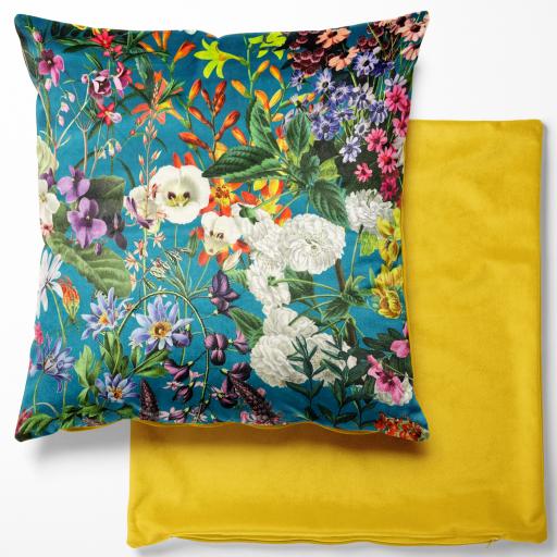 Luxury velvet floral cushion cover - teal blue