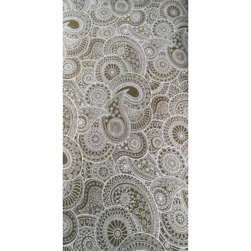 Viscose white with olive green paisley