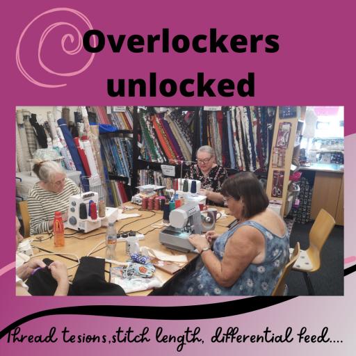 Overlockers Unlocked workshop. A group of ladies are learning to use their overlockers