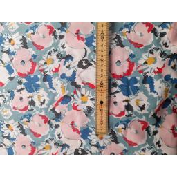 Duck egg blue floral with red, royal, yellow flowers. Pima Cotton lawn..jpg