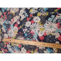 Navy oriental floral cotton pima lawn with pink and white flowers