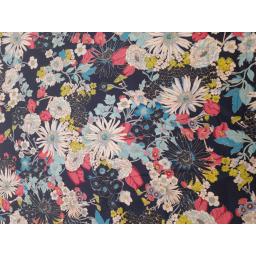 Navy oriental floral cotton pima lawn with pink and white flowers