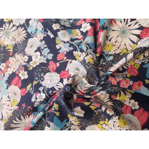 Navy oriental flowers-Pima Cotton Lawn-Lightweight woven fabric-Ideal for dressmaking- Free postage