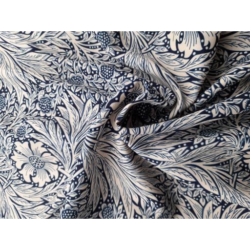 Navy blue floral viscose fabric Arts and Crafts design